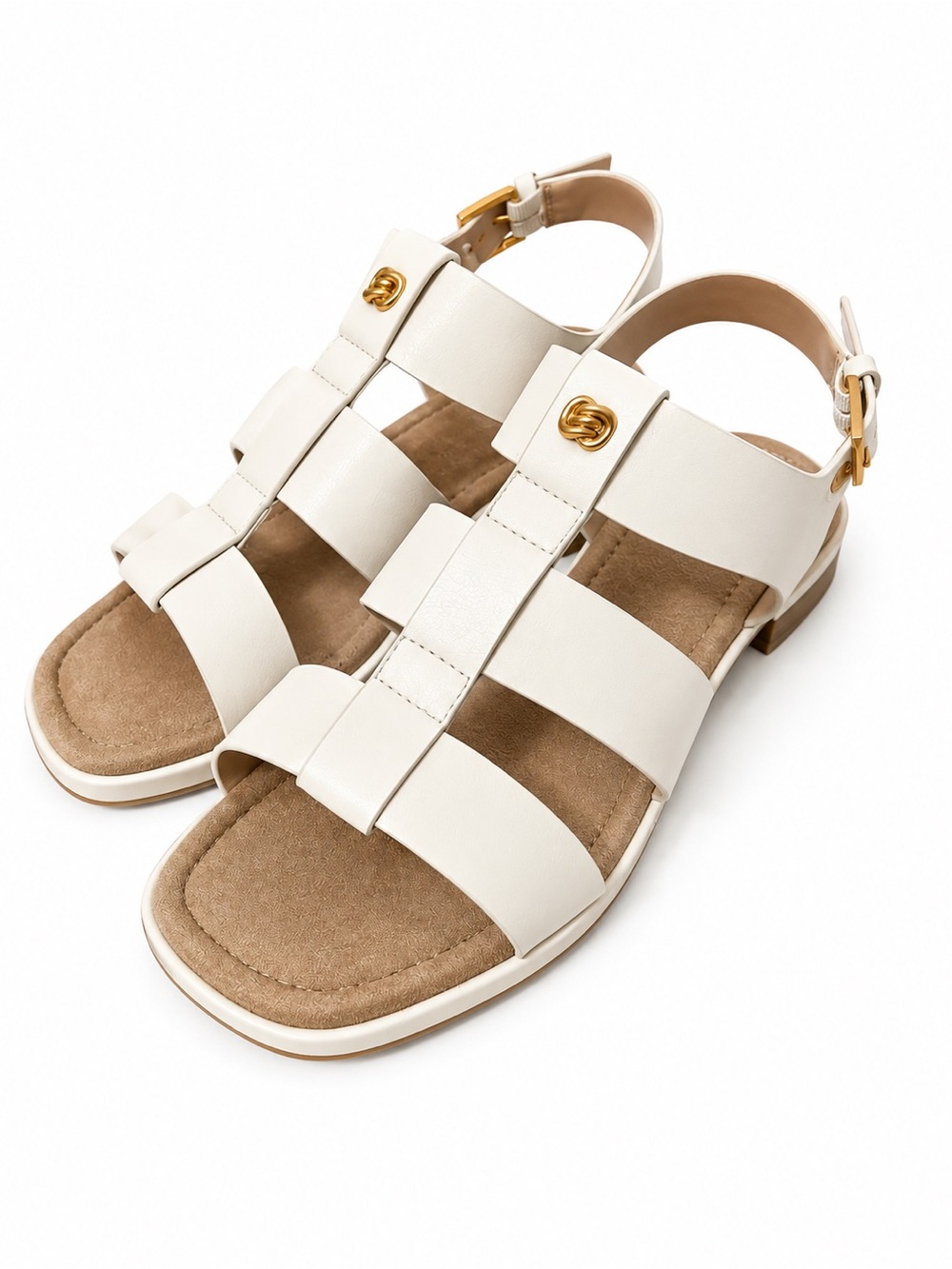 AEROSOLES Cream Strappy Wide-Width Comfort Sandals with Gold Accents